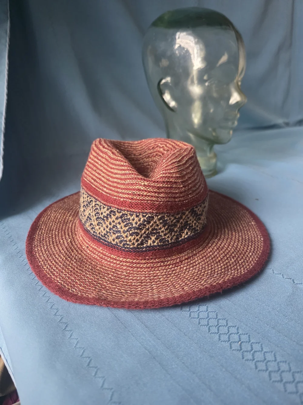 Old County Road Burgundy Woven Bohemian Panama / Fedora Hat OS